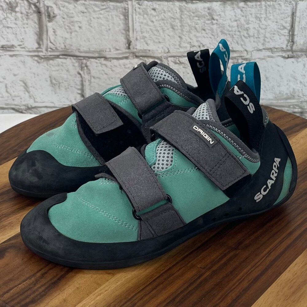 Scarpa Origin Womens 6 1/3 Green Black Gray Hook & Loop Climbing Shoes